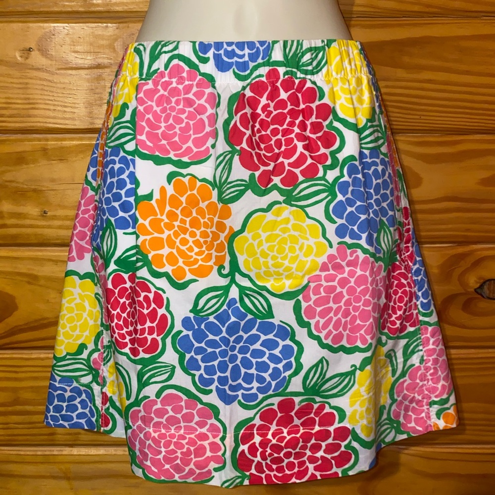 LILLY PULITZER LINEN FLORAL COLORFUL STRETCHY WAISTBAND FLOWY COTTON MINI SKIRT